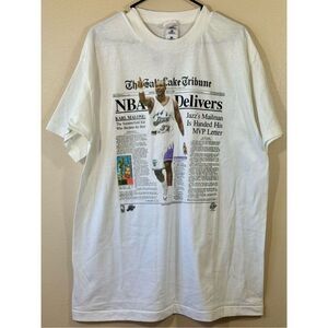 NWT Vintage Fruit of the Loom Utah Jazz Karl Malone Salt Lake Tribune NBA Shirt